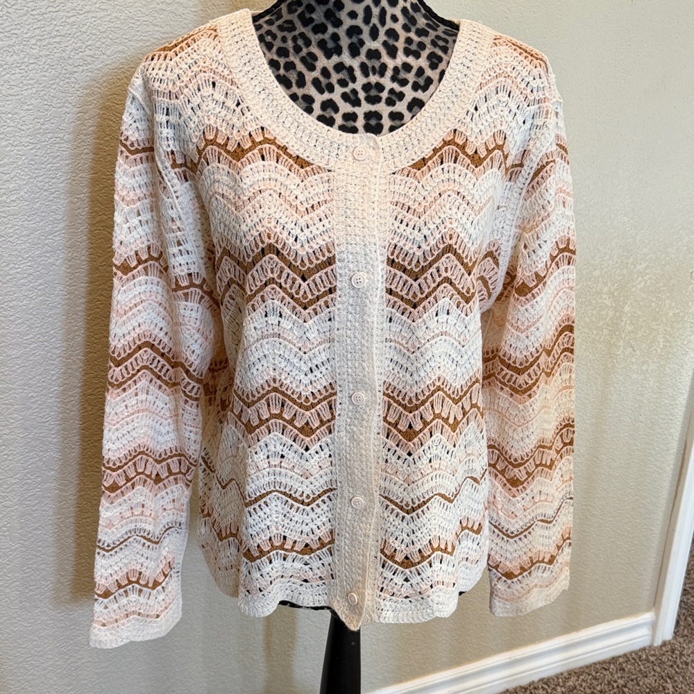 Elegant Cream and Brown embroidery Cardigan